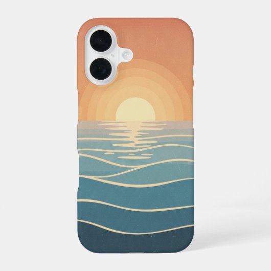 ミニマリストなヴィンテージの太陽と海 iPhone 16ケース (裏面)