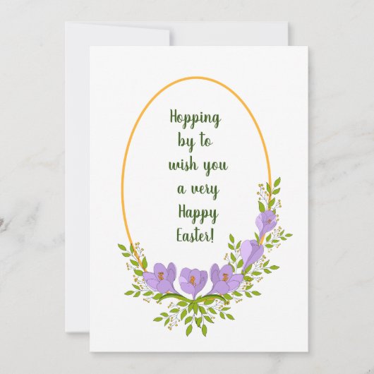 ミニマリストな休日の花輪 クロッカスの花 イースター 招待状 (正面)