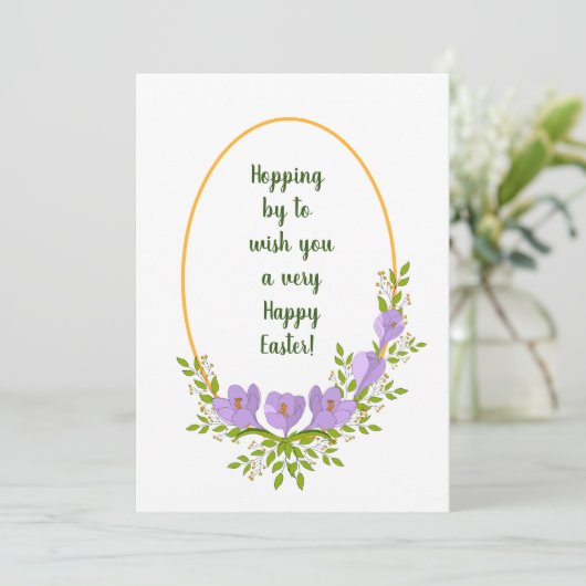 ミニマリストな休日の花輪 クロッカスの花 イースター 招待状 (スタンド正面)