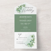 ミニマリストな優雅なユーカリグリーンのウェディング オールインワン招待状 (内側)