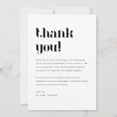 ミニマリストな大胆なブラック＆ホワイトの結婚式写真 サンキューカード (裏面)