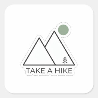 ミニマリストな山のラインアートステッカー Take A Hike スクエアシール