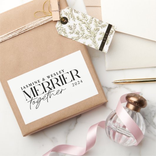 ミニマリストな幸せなクリスマスウェディング 長方形シール (ギフト)