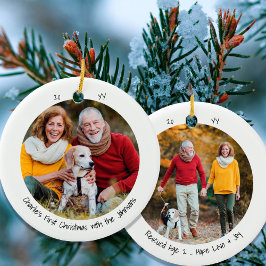 ミニマリストな愛犬の初のクリスマス2枚の写真入り セラミックオーナメント