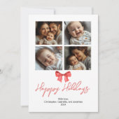 ミニマリストな水彩 赤いリボン ファミリーフォト シーズンカード (正面)