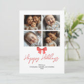 ミニマリストな水彩 赤いリボン ファミリーフォト シーズンカード (スタンド正面)