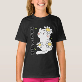 ミニマリストな美意識 Hello Spring 猫とデイジー Tシャツ
