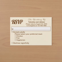 ミニマリストな象牙色とブラウンのテキストの結婚式RSVP