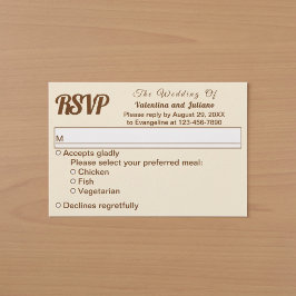 ミニマリストな象牙色とブラウンのテキストの結婚式RSVP 出欠カード
