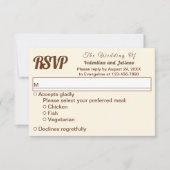 ミニマリストな象牙色とブラウンのテキストの結婚式RSVP 出欠カード (正面)