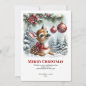 ミニマリストな赤ちゃん鹿のクリスマスシーンの水彩画  シーズンカード (正面)