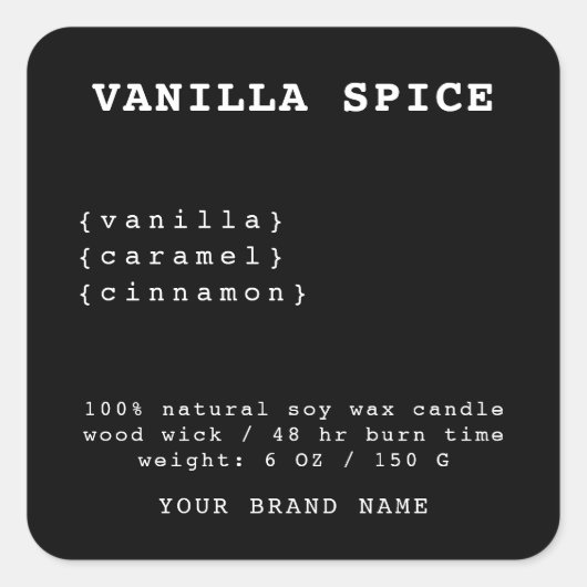 ミニマリストな黒のキャンドルラベル スクエアシール (正面)