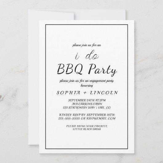 ミニマリストな「I Do BBQ」エンゲージメントパーティー招待状 招待状 (正面)