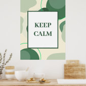 ミニマリストな「Keep Calm」セージグリーンの抽象芸術 ポスター (キッチン)