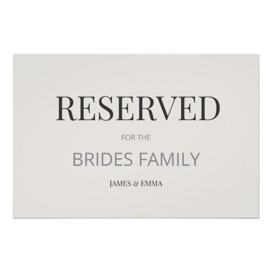 ミニマリストな「RESERVED」結婚式サイン ウォームアイボリー ポスター (正面)