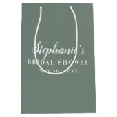 ミニマリストな Sage Green と White のブライダルシャワー ミディアムペーパーバッグ (正面)