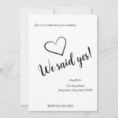 ミニマリストな「We Said Yes」結婚式招待状 招待状 (正面)