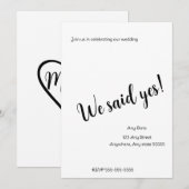 ミニマリストな「We Said Yes」結婚式招待状 招待状 (正面/裏面)