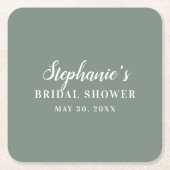 ミニマリストなsageグリーンとホワイトのブライダルシャワー スクエアペーパーコースター (正面)