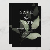 ミニマリストのためのSave the Date グリーン ユーカリ 招待状 (正面/裏面)