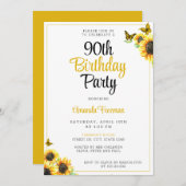 ミニマリストのひまわり90歳の誕生日 招待状 (正面/裏面)