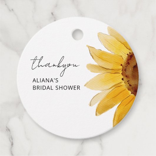 ミニマリストのひまわり ウェディングシャワーのお礼のタグ フェイバータグ (正面)