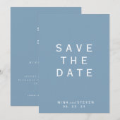 ミニマリストのほこりっぽい青いSave the Date結婚式 セーブザデート (正面/裏面)