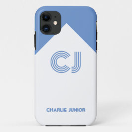 ミニマリストのアクアブルーとホワイトのレトロモノグラム iPhone 11 ケース