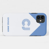 ミニマリストのアクアブルーとホワイトのレトロモノグラム Case-Mate iPhoneケース (裏面(横))
