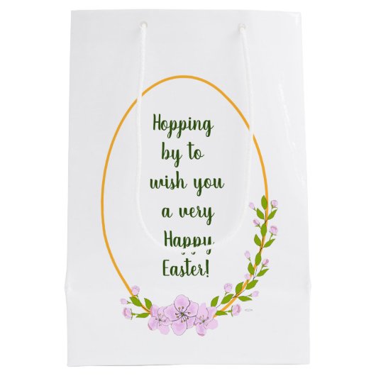 ミニマリストのアップルツリー花の休日イースター ミディアムペーパーバッグ (裏面)
