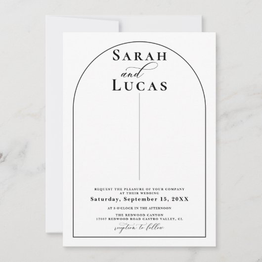 ミニマリストのアーチタイポグラフィ書結婚道 招待状 (正面)