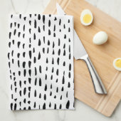 ミニマリストのインクイドドットのダッシュ白黒 キッチンタオル (四つ折り)