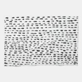 ミニマリストのインクイドドットのダッシュ白黒 キッチンタオル (横)