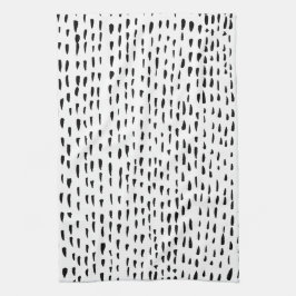 ミニマリストのインクイドドットのダッシュ白黒 キッチンタオル