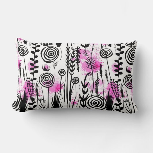 ミニマリストのインク花びらパターン ランバークッション (正面)