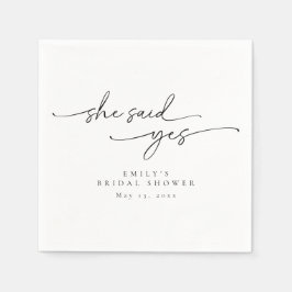 ミニマリストのウェディングシャワーナプキン　彼女はイエスと言った スタンダードカクテルナプキン