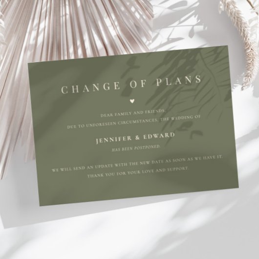 ミニマリストのウェディング延期 sage green 招待状