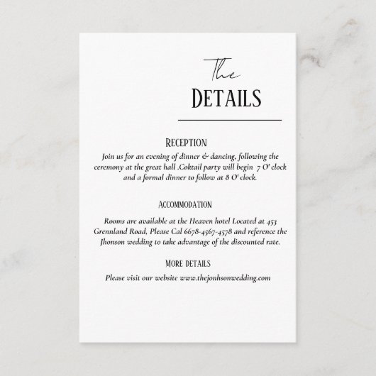 ミニマリストのウェディング招待スイートスイート結婚、の詳細 エンクロージャーカード (正面)