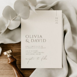 ミニマリストのウォームトープとアイボリーの結婚式 招待状