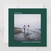 ミニマリストのエメラルドグリーン結婚スクエア 招待状 (正面)