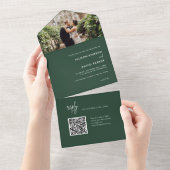 ミニマリストのエメラルド結婚グリーンのQRコード オールインワン招待状 (貼ってはがせる)