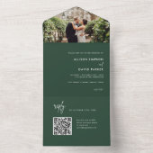ミニマリストのエメラルド結婚グリーンのQRコード オールインワン招待状 (内側)