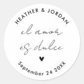 ミニマリストのエルアモールとドゥルセの結婚披露宴の好意 ラウンドシール (正面)