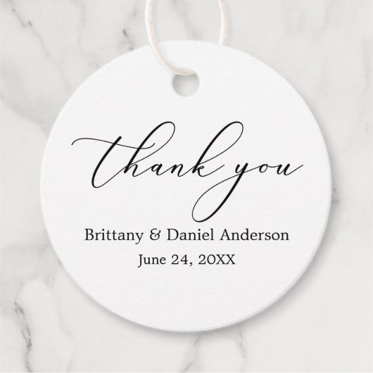 ミニマリストのエレガンス結婚書道のラウンド フェイバータグ (正面)