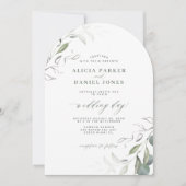 ミニマリストのエレガンス離れグリー結婚アーチ 招待状 (正面)