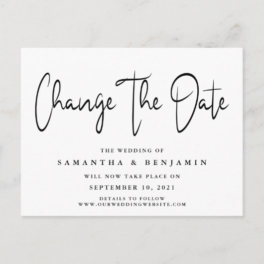 ミニマリストのエレガントな結婚式が日付を変える 案内ポストカード (正面)