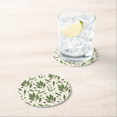 ミニマリストのオリーブとブランチ – シームレスなパターン。 ラウンドペーパーコースター (インサイチュ)