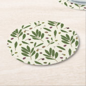 ミニマリストのオリーブとブランチ – シームレスなパターン。 ラウンドペーパーコースター (アングル)