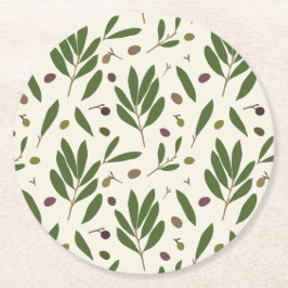 ミニマリストのオリーブとブランチ – シームレスなパターン。 ラウンドペーパーコースター