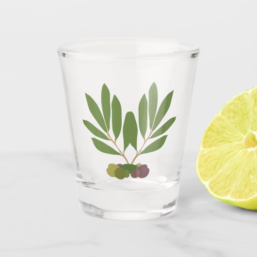 ミニマリストのオリーブと枝。Tシャツ ショットグラス (正面)